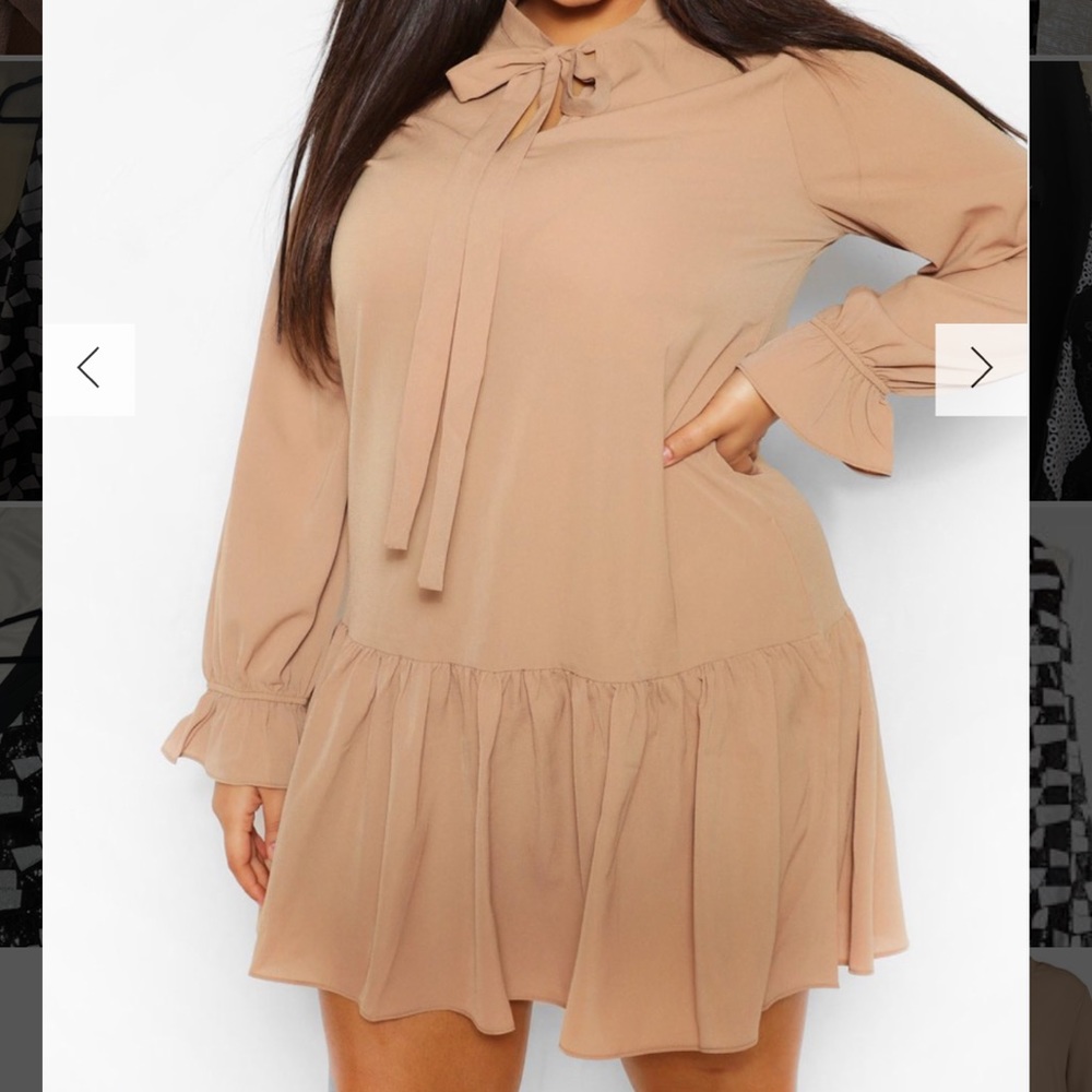 Tie Neck Drop Waist Chiffon Dress